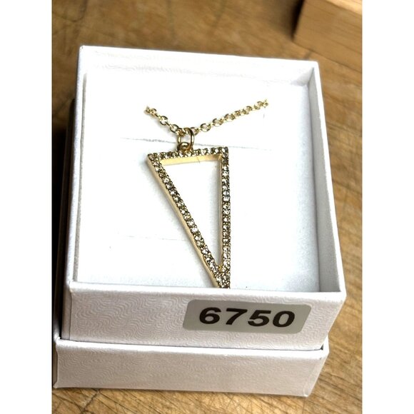 Gold Chain Necklace With Rhinestone Triangle Pendant - Picture 1 of 7
